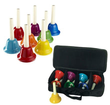 Load image into Gallery viewer, Rhythm Band 8 Note Metal Hand Bells Set of 8 with Case for 8-Note Hand Bells