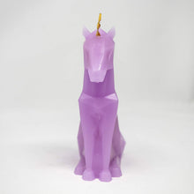Load image into Gallery viewer, PyroPet Candles Lavender Pink Unicorn Einar Candle with Porcelain Candle Holder Plate