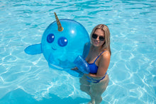Load image into Gallery viewer, Swimline 32" Big Inflatable Animal Shaped Beach Ball 2-Pack: Blue Narwhal &amp; Yellow Goldfish with Bag