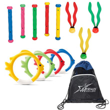 Load image into Gallery viewer, Intex Pool Diving Toys Set of 3: Underwater Fun Balls, Fish Rings, Play Sticks with a Drawstring Bag