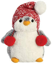 Load image into Gallery viewer, Aurora Plush 9" Pompom Penguin Winter Outfits 3 Pack: Checkered Hat, Pom Hat, and Scarf