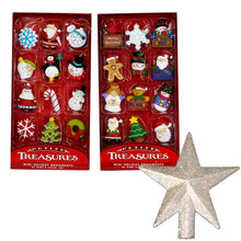 Load image into Gallery viewer, Kurt Adler Mini Christmas Tree Decoration Set: 24-Piece Petite Treasure Ornaments with Hangers and Silver Tree Topper