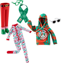 Load image into Gallery viewer, The Elf on the Shelf Claus Couture Set of 3: Holiday Hipster, Groovy Greetings Hoodie, and Wonderland Onesie (Elf Not Included)