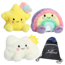 Load image into Gallery viewer, Aurora Palm Pals Celestial Bundle: Vivi Rainbow, Pisces Star, and Summer Cloud with Exclusive Drawstring Bag