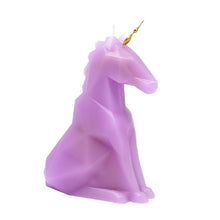 Load image into Gallery viewer, PyroPet Candles Lavender Pink Unicorn Einar Candle with Porcelain Candle Holder Plate