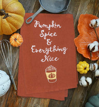 Load image into Gallery viewer, Primitives by Kathy Linen Blend Embroidered Dish Towel - Pumpkin Spice &amp; Everything Nice, 20" x 26"