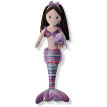 Load image into Gallery viewer, The Petting Zoo 17" Boho Mermaid Doll Plush with Stuffed Narwhal Purple with Brown Hair