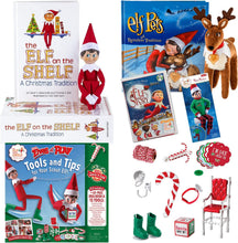 Load image into Gallery viewer, The Elf on the Shelf Play Starter Set: Blue Eye Boy Elf, I'm So Fly PJs, Elf Pet Reindeer, an Original Elf Story DVD and Scout Elves at Play Set
