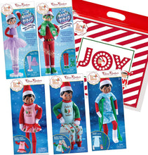 Load image into Gallery viewer, The Elf on the Shelf Claus Couture 2021 Complete Set of 5: Magifreez Tiny Tiding Tutu &amp; Holiday Hipster, Yummy Cooke Nightgown &amp; PJs, Elf Care Kit and Exclusive Joy Bag