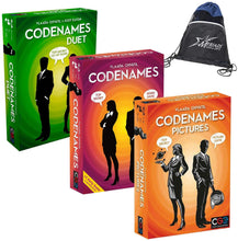 Load image into Gallery viewer, Czech Games Codenames Set of 3: Codenames Original, Codenames: Duet, and Codenames: Pictures with Myriads Drawstring Bag