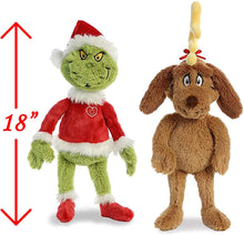 Load image into Gallery viewer, Aurora World Plush Bundle of 2, 18" Grinch Santa, &amp; 18" Max with Antler and Cotton Bag