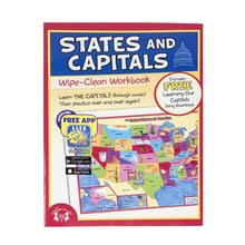 Load image into Gallery viewer, States Capitals Learning Set Wipe-Clean Workbook Flash Card Set - Includes Zipper Storage Bag