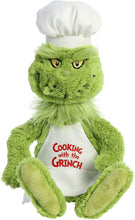 Load image into Gallery viewer, Aurora Dr. Seuss Plush Set of 3: 12" Cindy Lou Who, 14" Chef Cat in the Hat, 14" Chef Grinch, Green with Myriads Drawstring Bag