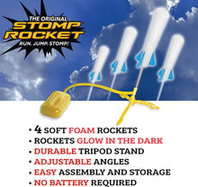 Load image into Gallery viewer, Stomp Rocket The Original Jr. Glow Rocket Launcher, 4 Foam Rockets and Toy Air Rocket Launcher - Glows in The Dark