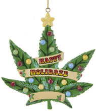 Load image into Gallery viewer, Kurt Adler 4.25" Merry Marijuana Christmas Ornament Set of 3: 1 Happy Holidaze &amp; 2 Shimmery Green