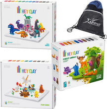 Load image into Gallery viewer, Hey Clay Set of 3: Farm Birds, Forest Animals, and Mega Dinos with Exclusive Drawstring Bag