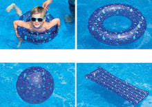 Load image into Gallery viewer, Swimline Inflatable Pool Toy 3 Pack: 72" Mattress, 18" Beach Ball, 20" Ring, and Drawstring Bag