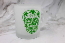 Load image into Gallery viewer, Glass Coffee Mug, 16oz: Frosted White with Green Sugar Skull