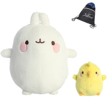 Load image into Gallery viewer, Aurora Plush Molang Set of 2 Plushies - 10" Molang and 4.5" Piu Piu, with Myriads Drawstring Bag