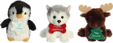 Load image into Gallery viewer, Aurora Christmas Holiday Bits 5" Plushie 3 Pack: Penguin, Moose, and Arctic Pup