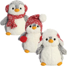 Load image into Gallery viewer, Aurora Plush 9" Pompom Penguin Winter Outfits 3 Pack: Checkered Hat, Pom Hat, and Scarf