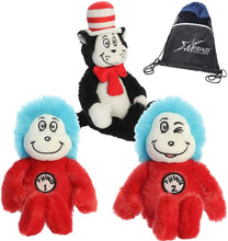 Load image into Gallery viewer, Aurora Dr. Seuss Plush Set of 3: Cat in The Hat 8 Inch, Thing 1, Thing 2 7 Inch, Myriads Drawstring Bag