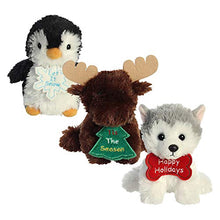 Load image into Gallery viewer, Aurora Christmas Holiday Bits 5" Plushie 3 Pack: Penguin, Moose, and Arctic Pup