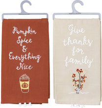 Load image into Gallery viewer, Primitives by Kathy Thanksgiving Kitchen Towel Set of 2 with Cotton Drawstring Bag