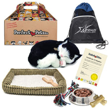 Load image into Gallery viewer, Perfect Petzzz Plush Black &amp; White Breathing Cat Pet, Food, Treats, Chew Toy &amp; Drawstring Bag