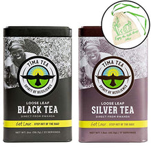 Load image into Gallery viewer, Tima Tea Gourmet Tin Set: Organic Fair Trade Black Orange Pekoe &amp; Silver Teas With Gift Bag