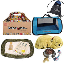 Load image into Gallery viewer, Perfect Petzzz Golden Retriever Plush with Blue Tote For Plush Breathing Pet and Dog Food, Treats, Chew Toy and Drawstring Bag
