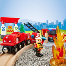 Load image into Gallery viewer, BRIO Rescue Firefighter Set 18 Piece Train Toy with a Fire Truck, Accessories &amp; Wooden Tracks for Ages 3+