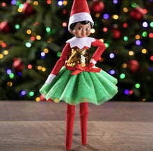Load image into Gallery viewer, The Elf on the Shelf Claus Couture Set of 5: I'm So Fly PJs, Holly Days Dress, Clausmonaut, Mighty Superhero, and Glitzy Gala Gown