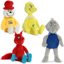 Load image into Gallery viewer, Aurora Dr. Seuss Plush Set of 4: 12" Sam I Am, 12" Yertle the Turtle, 12" Sneetch, 12" Fox in Socks with Myriads Drawstring Bag