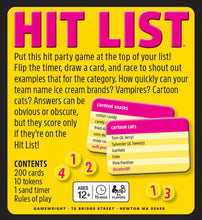 Load image into Gallery viewer, Gamewright Hit List - 1 Clue, 6 Answers, 30 Seconds Party Game