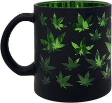 Load image into Gallery viewer, Glass Coffee Mug, 16oz: Frosted Black with Green Leaf