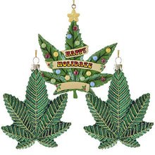 Load image into Gallery viewer, Kurt Adler 4.25" Merry Marijuana Christmas Ornament Set of 3: 1 Happy Holidaze &amp; 2 Shimmery Green