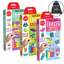 Load image into Gallery viewer, Klutz Make Mini Erasers Craft Set of 3: Cuties, Sweets, and Animals, with Myriads Drawstring Bag