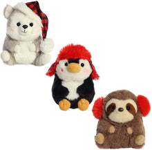 Load image into Gallery viewer, Aurora Winter Rolly Pets Assorted Stuffed Animal Bundle: Penguin, Sloth, and Wolf