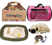 Load image into Gallery viewer, Perfect Petzzz Huggable Pug Puppy with Pink Tote For Plush Breathing Pet and Dog Food, Treats, and Chew Toy