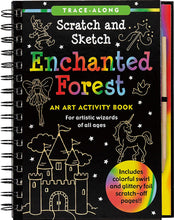 Load image into Gallery viewer, Peter Pauper Press Enchanted Forest Scratch and Sketch Activity Book, 5 Years and Up, 20 Spiral-Bound Pages with Wooden Stylus by Lee and Tom Nemmers