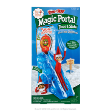 Load image into Gallery viewer, Elf on the Shelf Snowy Set: Magic Portal Door and Slide, Silly Snowman, Snowflake Sled &amp; Scarf