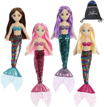 Load image into Gallery viewer, Aurora World 18" Sea Sparkles Plush Mermaids Set of 4: Ava, Jenna, Isla &amp; Miya with Drawstring Bag