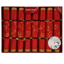Load image into Gallery viewer, Robin Reed English Holiday Christmas Crackers, Pack of 8 x 10" - Red Floral Glitter