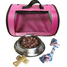 Load image into Gallery viewer, Perfect Petzzz Pink Tote For Plush Breathing Pets with Dog Food, Treats, Chew Toy and Myriads Drawstring Bag