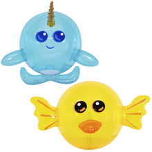 Load image into Gallery viewer, Swimline 32" Big Inflatable Animal Shaped Beach Ball 2-Pack: Blue Narwhal &amp; Yellow Goldfish with Bag