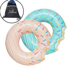 Load image into Gallery viewer, Inflatable 42" Donut Ring Pool Floats, Set of 2 Pink and Blue Swimming Rings, Drawstring Storage Bag