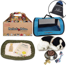 Load image into Gallery viewer, Perfect Petzzz Border Collie Breathing Pet, Blue Tote Plush Breathing Pet, Dog Food, Treats, Chew Toy Includes Myriads Drawstring Bag