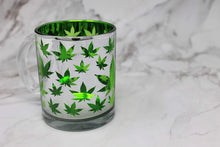 Load image into Gallery viewer, Glass Coffee Mug, 16oz: Metallic Silver and Green Leaf Finish
