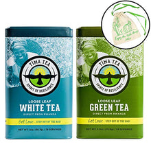 Load image into Gallery viewer, Tima Tea Tin Set: Organic Fair Trade White Tea 2.5 oz &amp; Green Tea 2.0 oz Includes Myriads Bag